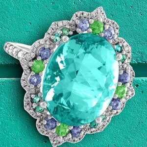 “RETRO” STYLE 21.9 CTTW EDWARDIAN AQUAMARINE COCKTAIL RING SIZES 6,7,8,9,10